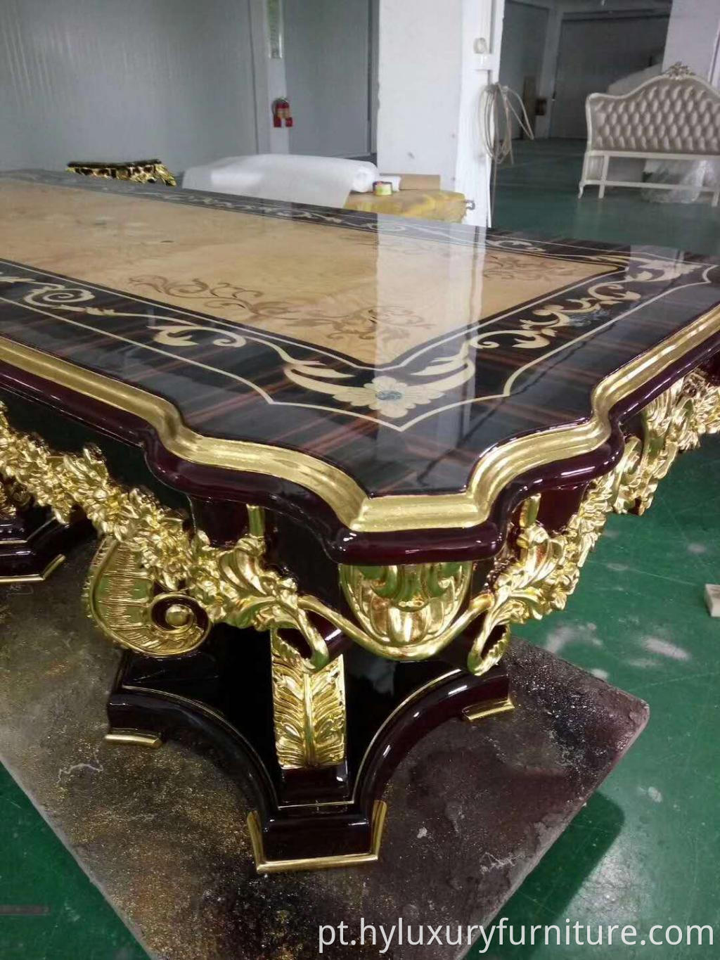 Mesa de jantar de móveis de madeira de material de madeira de luxo clássico em mesas de jantar em móveis de sala de jantar de 8 lugares